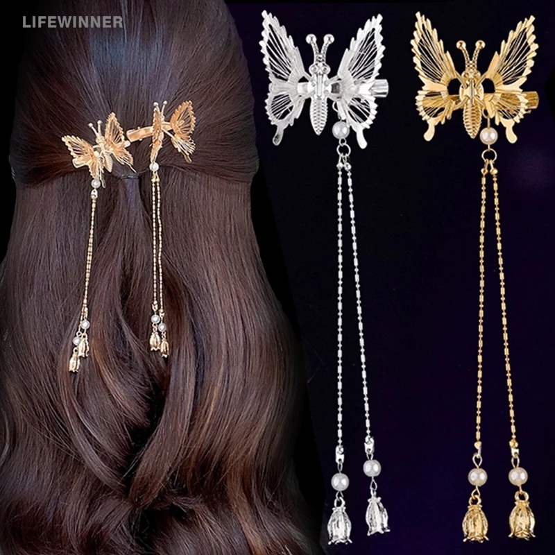 Kẹp Tóc Hình Bướm Phối Tua Rua Phong Cách Hàn Quốc Thời Trang Cho Nữ