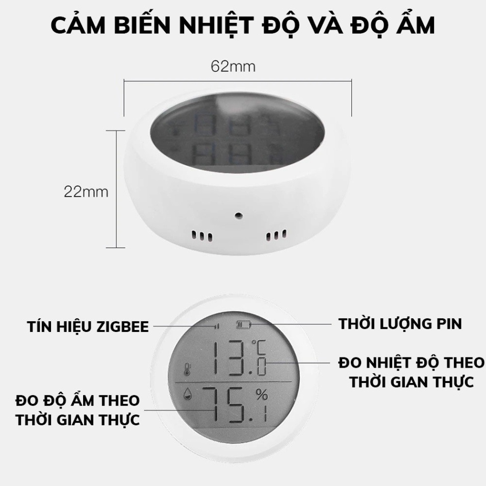 Cảm biến nhiệt độ và độ ẩm Tuya zigbee AKIA có màn hình LCD, dễ dàng lắp đặt, thời lượng pin dài, kết nối app Smart Life