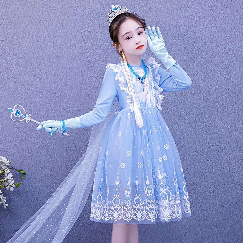 Đầm Thun Dài Tay In Hình Elsa Phong Cách Hàn Quốc Thời Trang Cho Bé Gái