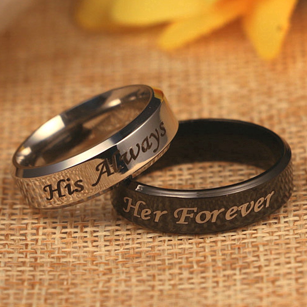 Nhẫn đôi thép Titan khắc chữ HIS Always / Her Forever