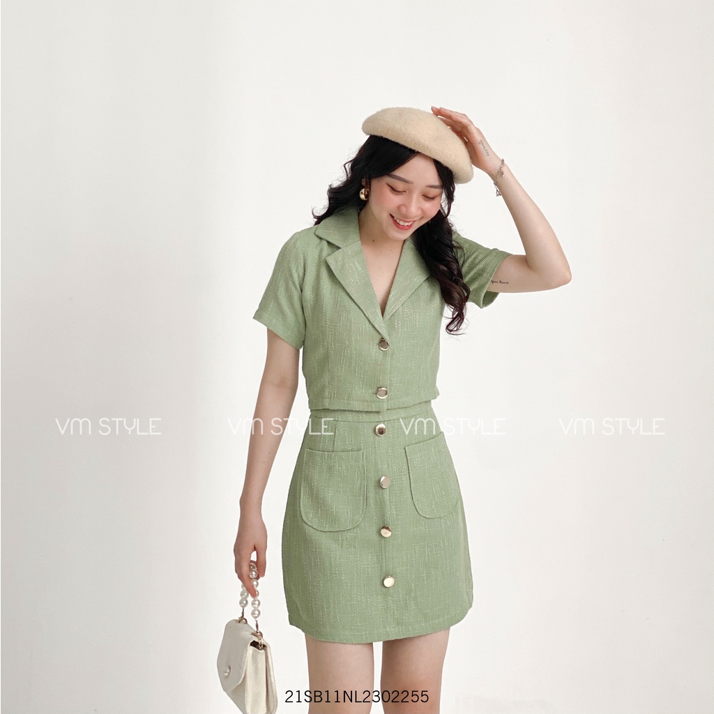 Set vest croptop tay ngắn + chân váy phối nút thời trang ulzzang Hàn Quốc Fmstyle Saigon 21SB11NL2302 | BigBuy360 - bigbuy360.vn