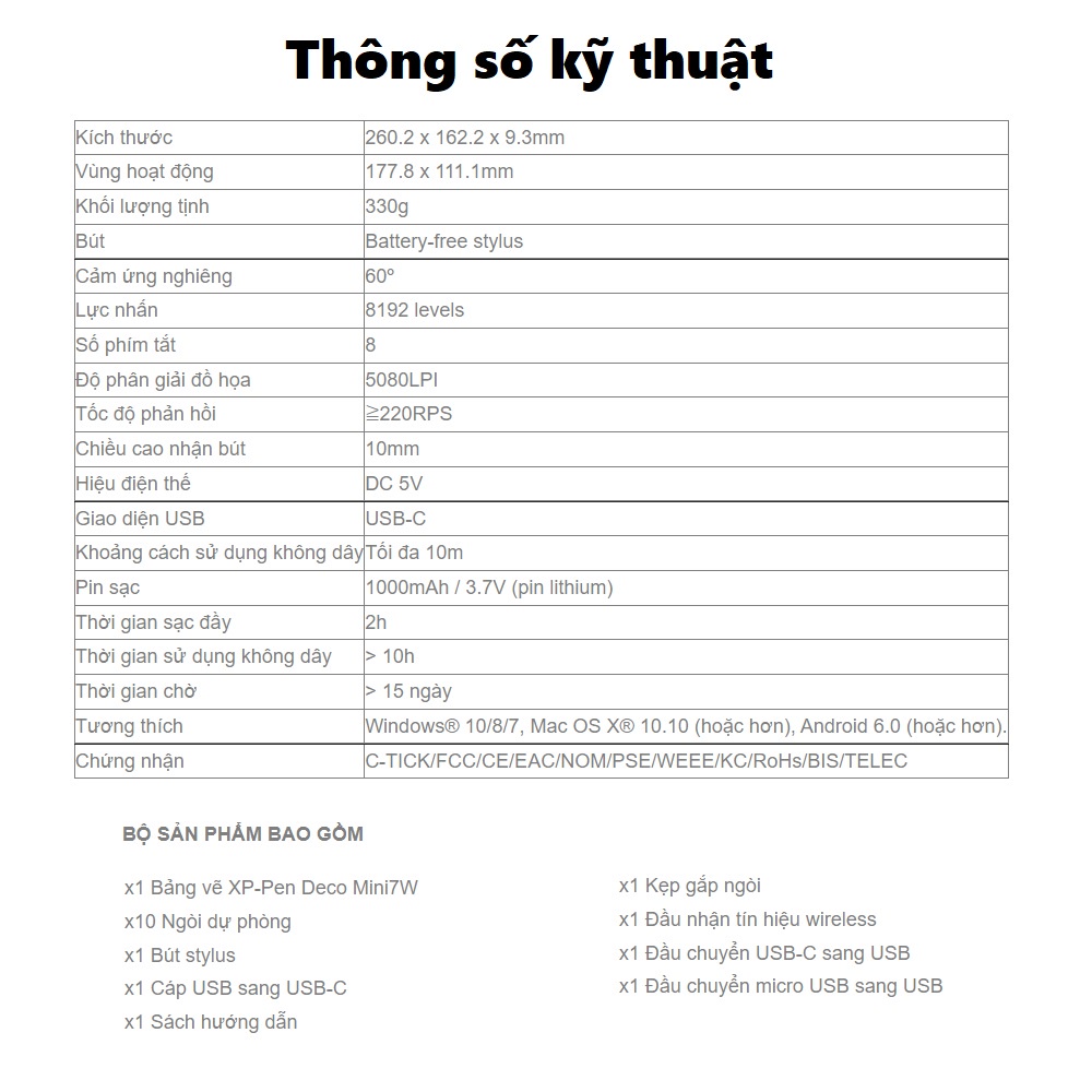 Bảng vẽ máy tính không dây XP-Pen Deco Mini7W kết nối điện thoại Andoird - Bảng vẽ đồ họa hỗ trợ cảm ứng nghiêng