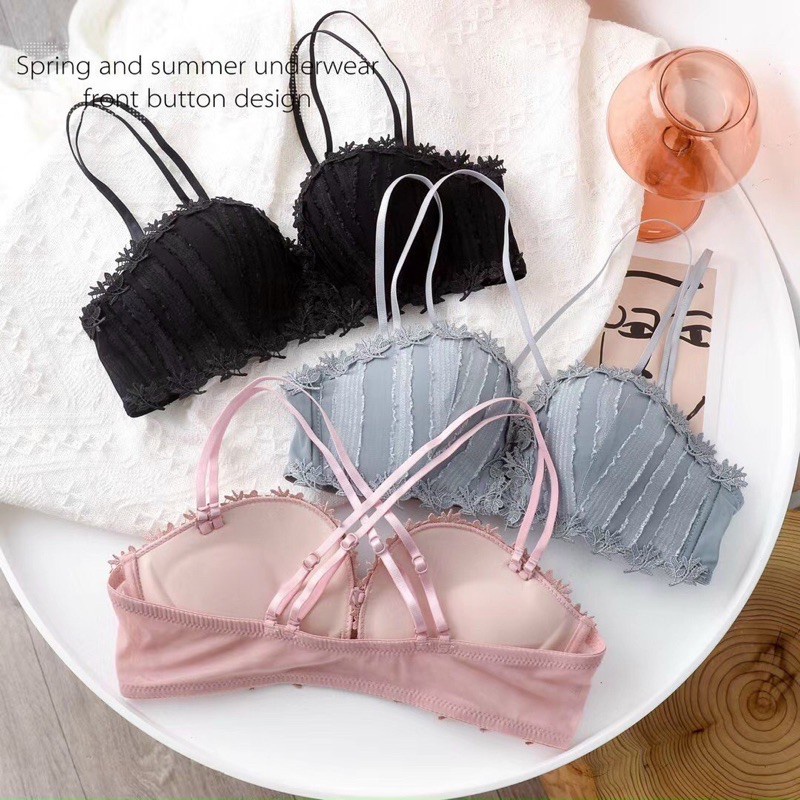 Bộ Đồ Lót Nữ Cúp Ngang Nâng Ngực Áo Lót Cài Trước Đệm Vừa Tiểu Thư Siêu cao cấp Viền Ren Sexy - 2218