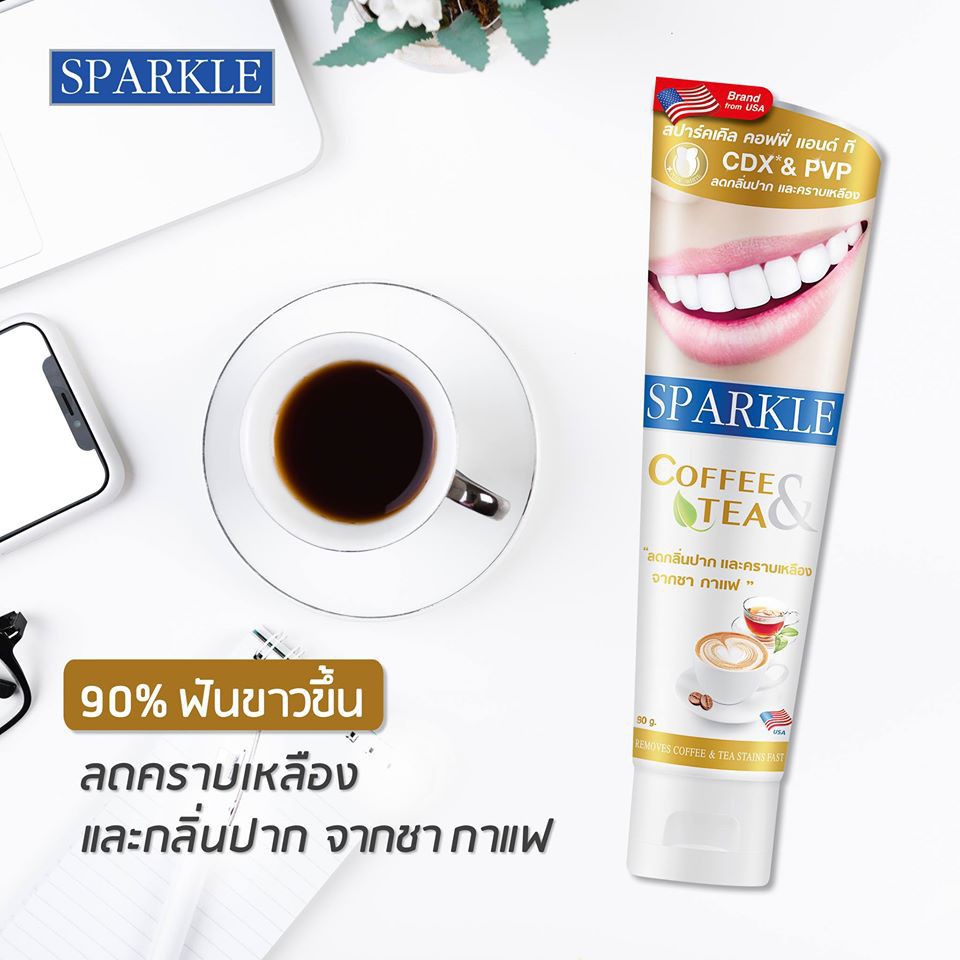 Kem đánh răng Sparkle Coffee&Tea 90g - Công thức đặc biệt đánh bay vết ố vàng do trà và cà phê gây ra