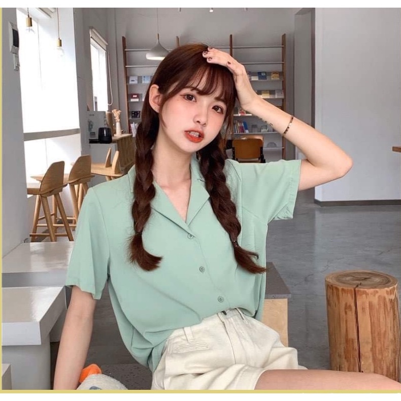 Áo sơ mi tay ngắn cổ vest nữ kiểu form rộng đẹp hàn quốc cộc tay vintage ulzzang - AK0001 | steven.factory