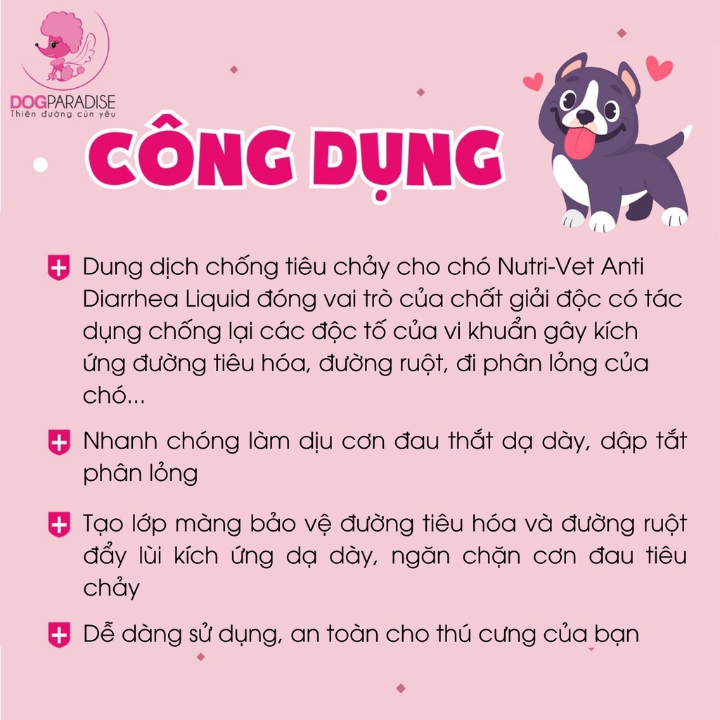 Dung dịch hỗ trợ giảm tiêu chảy cho thú cưng Nutri-Vet Anti Diarrhea Liquid chai 118ml  - Dog Paradise