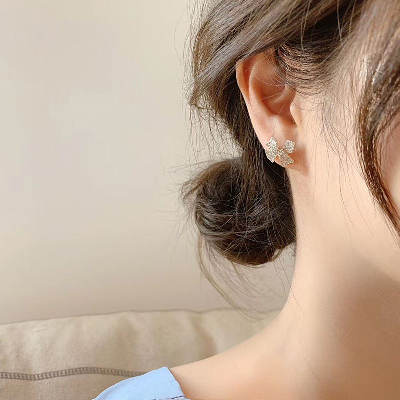 Hoa Tai Hình Nơ Đính Đá Lấp Lánh Cho Nữ