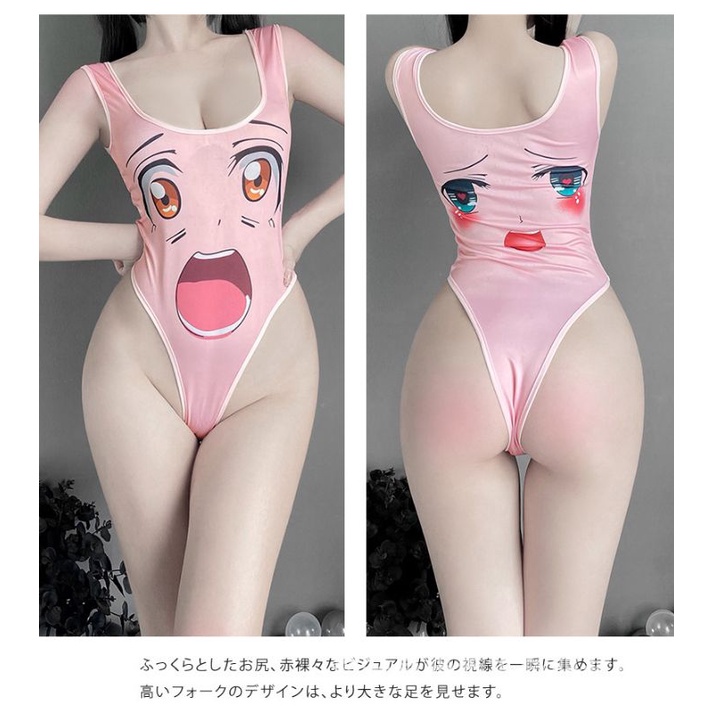 Váy ngủ 2 dây liền mảnh anime Nhật Bản - bodysuit cài đáy in họa tiết sexy