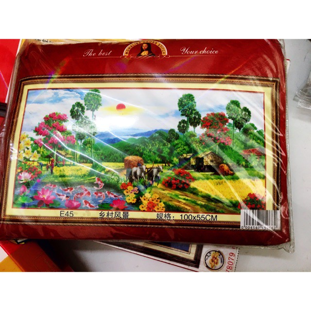 Tranh thêu làng quê kt100x55cm