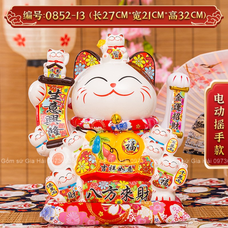 ( chọn mẫu) Mèo thần tài cao 32cm kèm đệm Mèo Thần Tài Mèo Tài Lộc May Mắn vẫy tay Nhật Bản Maneki Nekko bằng gốm sứ