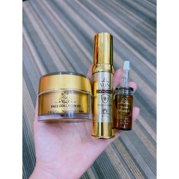 Combo Kem Face + Serum Collagen X3+ Chống nắng X3 Đông Anh Chính Hãng