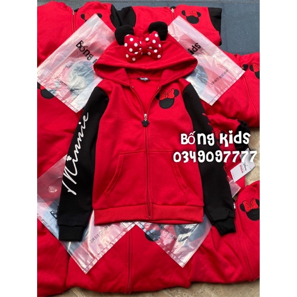 Áo Khoác Hoodie Bé Gái Minnie Đỏ Phối Đen DN