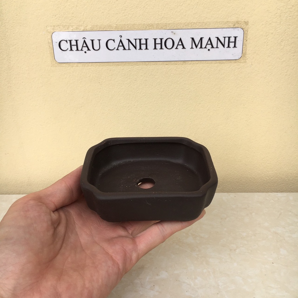 Chậu Chữ nhật vát bonsai sen đá mini đất nung màu đen gốm Bát tràng 1 size SP444