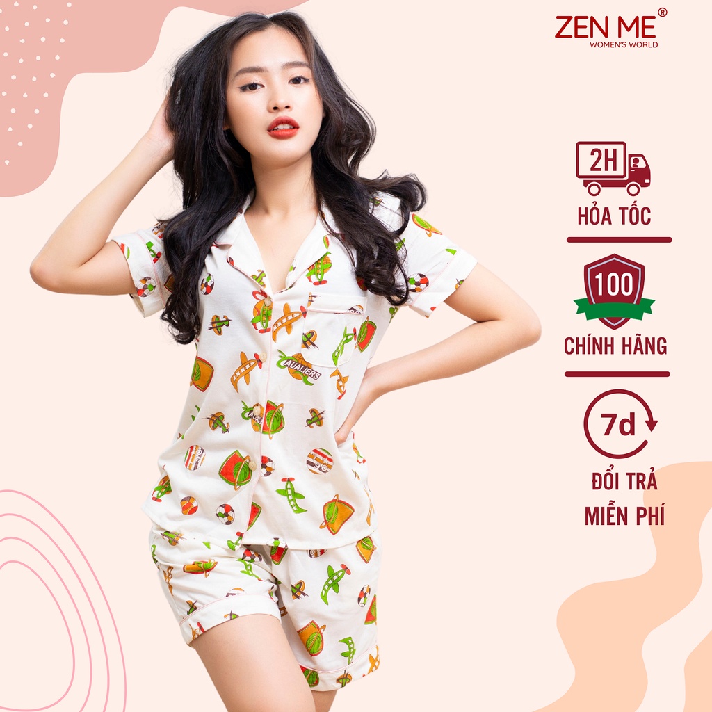 Đồ Bộ Nữ Mặc Nhà Phong Cách Pijama Họa Tiết Đa Dạng Chất Liệu Cotton Mền Mát PJC0622, Zen Me Women's World