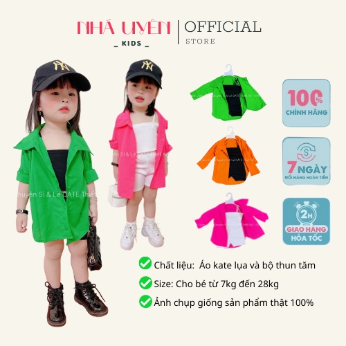 Set sơ mi bé gái 3 món chất kate lụa mềm mịn cho bé từ 1 tuổi đến 8 tuổi hàng thiết kế Nhã Uyên Kids mã BK047