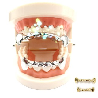 Grillz viền 2 hàm mạ vàng 14K có răng nanh