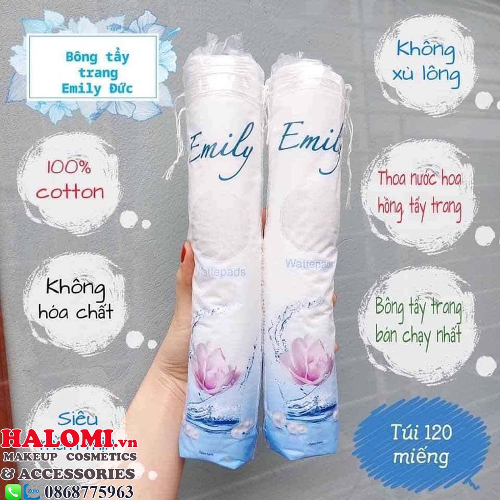 Bông tẩy trang Emily 120 miếng Đức chính hãng HALOMI siêu mềm siêu thấm