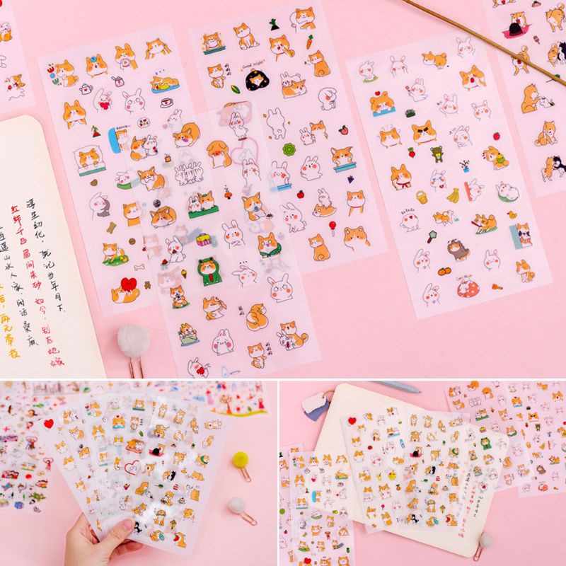 Miếng dán PVC hình cún cưng hoạt hình dễ thương trang trí sổ lưu niệm DIY