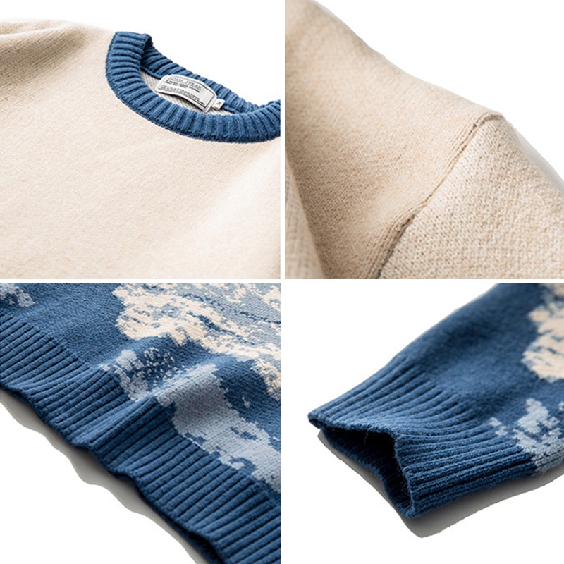 Sweater cổ tròn IELGY phối màu tương phản sáng tạo phong cách Nhật Bản cho nam