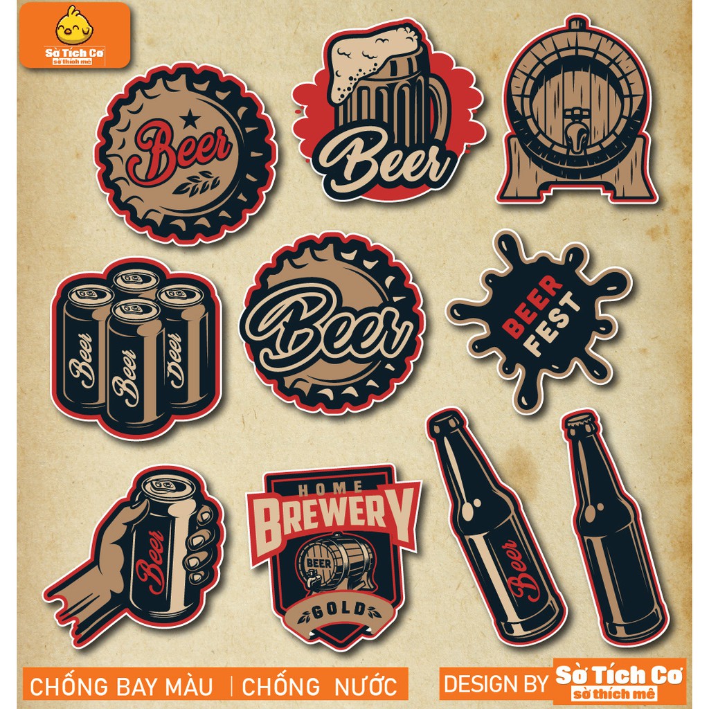Vintage Beer dán điện thoại, laptop, mũ bảo hiểm, guitar, vali MSP: V05