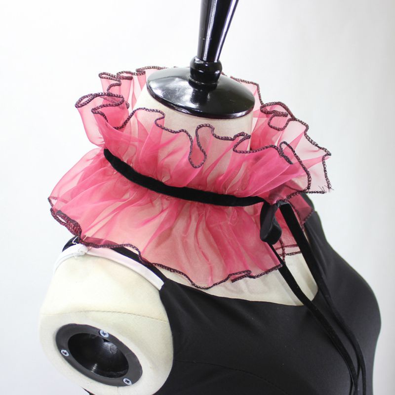 Han Victorian Vòng Cổ Giả Cổ Đứng Nhún Bèo Hóa Trang Cổ Điển Organza Agaric