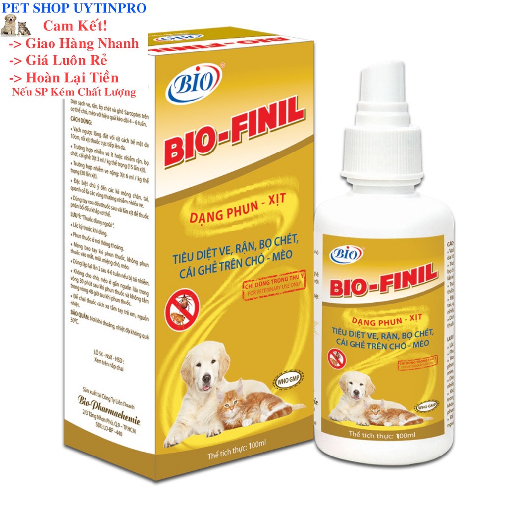CHAI XỊT DIỆT VE RẬN BỌ CHÉT CHO CHÓ MÈO THÚ CƯNG PET Bio Finil chai 100ml