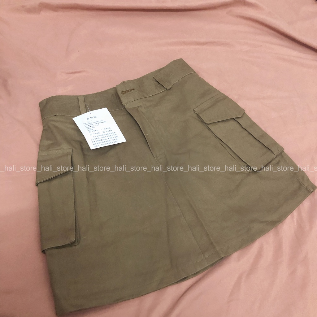 Chân váy kaki cạp cao chữ A túi hộp, chân váy ngắn, mã CV02, màu nâu