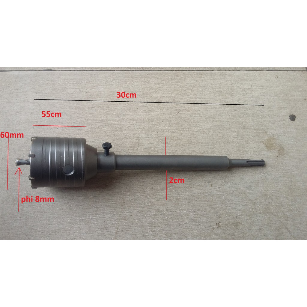 Mũi khoan rút lõi bê tông đường kính mũi 60mm dài 200mm siêu bền-mũi khoan khoét lỗ bê tông