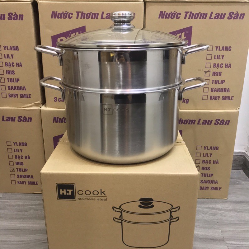 Bộ nồi xửng hấp nắp kính 1 đáy HT Cook 28cm