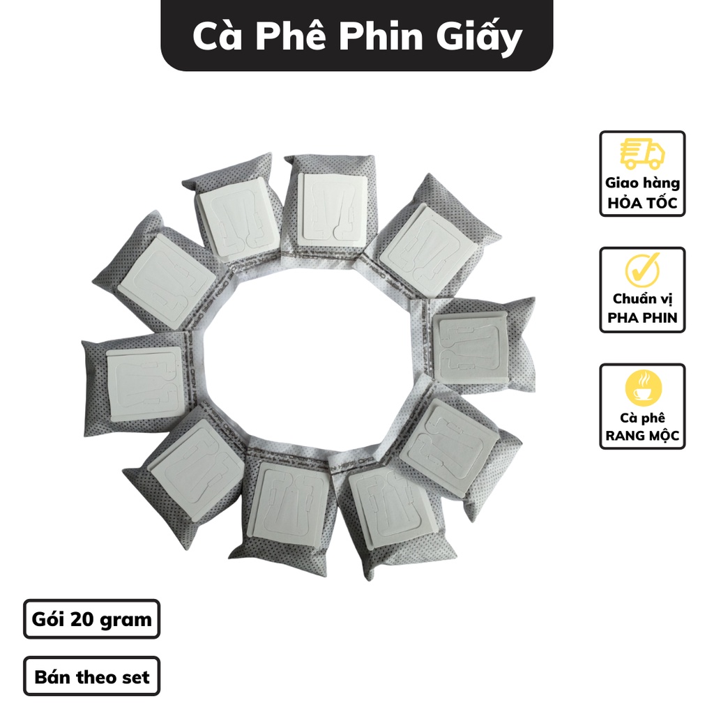 Cà phê phin giấy rang xay Robusta và Arabica nguyên chất chuẩn vị set 3 gói nhỏ gọn tiện lợi mang đi du lịch