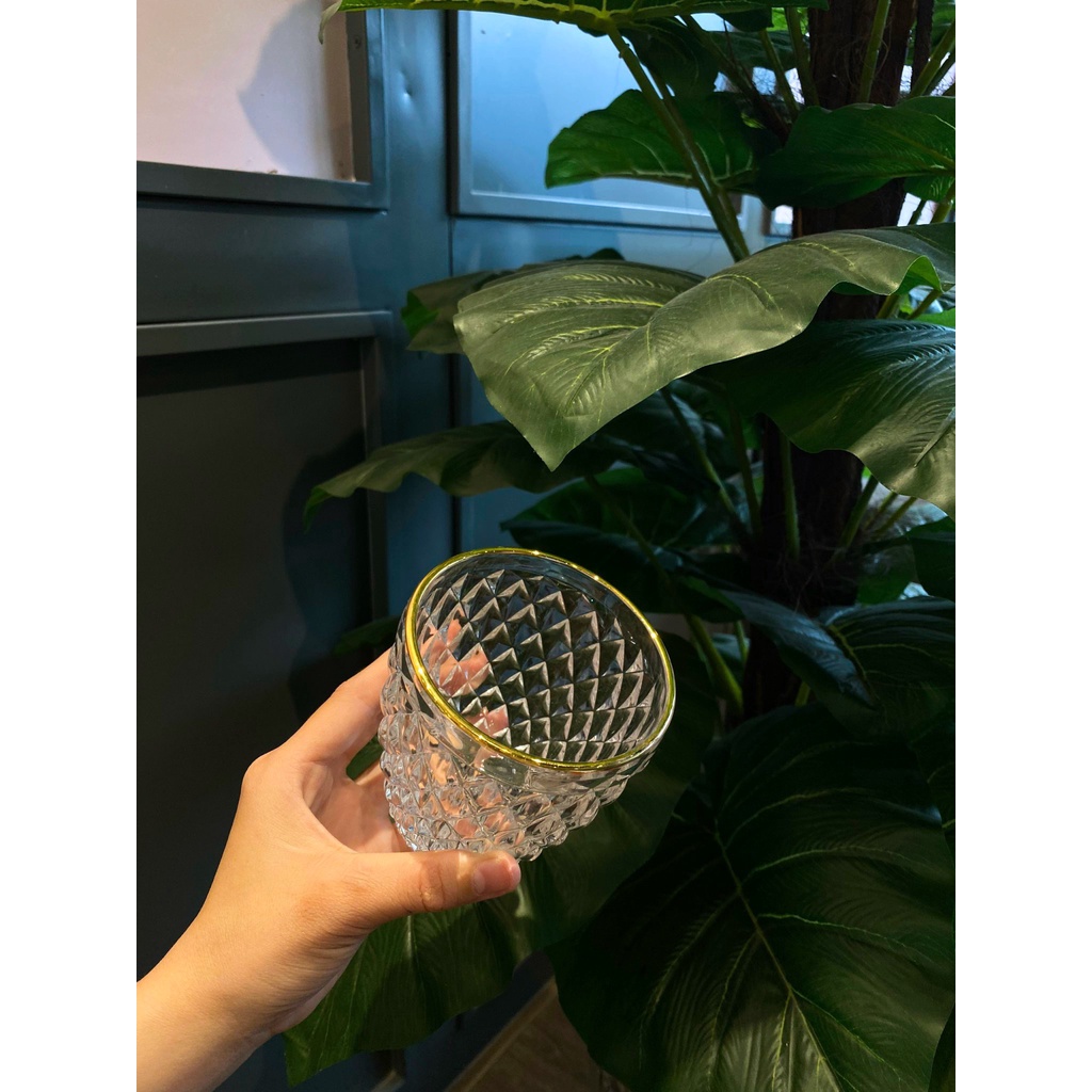 Set 6 Cốc Thuỷ Tinh Hoa Văn Dứa Viền Vàng 🌸 Sang Trọng Tinh Tế 🌸