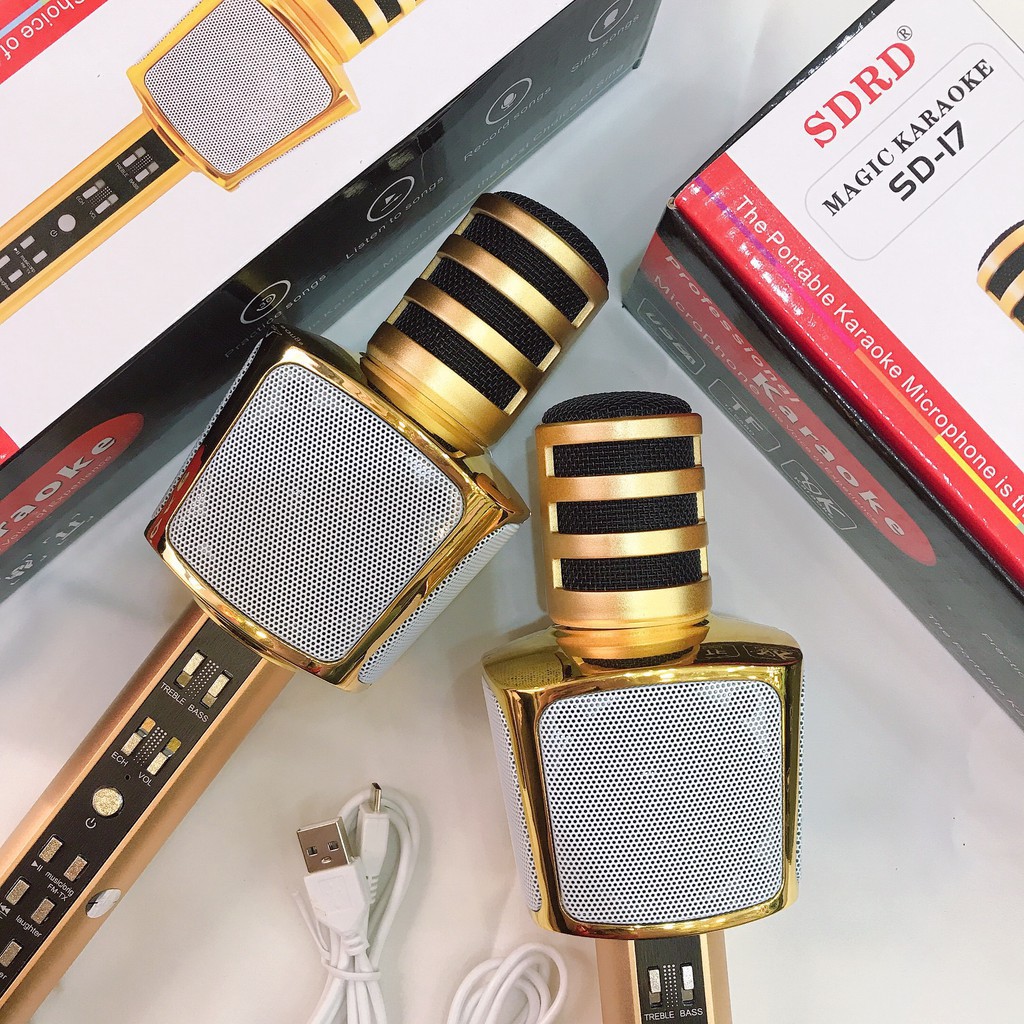 Micro Karaoke Bluetooth GUTEK SD17 Kiêm Loa Không Dây, Âm Thanh Cực Hay, Âm Bass Cực Đỉnh, Micro Hút Bắt Giọng Rất Tốt