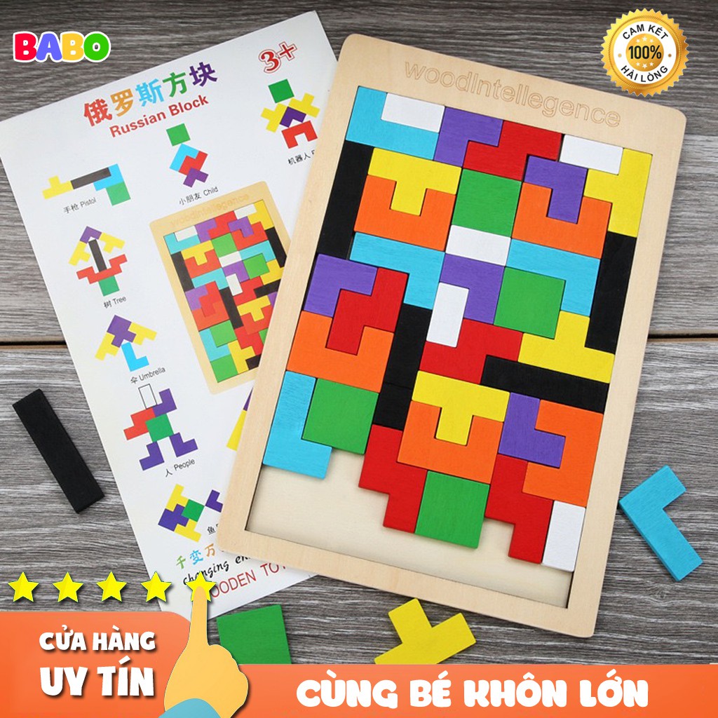 Đồ Chơi Xếp Hình Tetris Bằng Gỗ Thông Minh Babo Cho Bé Phát Triển Tư Duy, Khả Năng Tập Trung Sáng Tạo, Kích thước 27x18