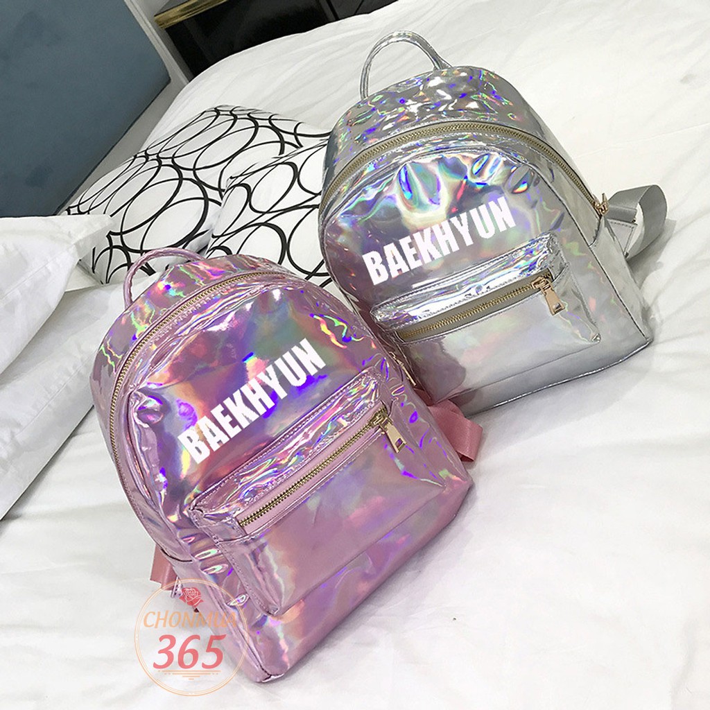 Balo hologram Baekhyun EXO cặp sách thời trang da PU bóng bền đẹp tặng ví mini hologram