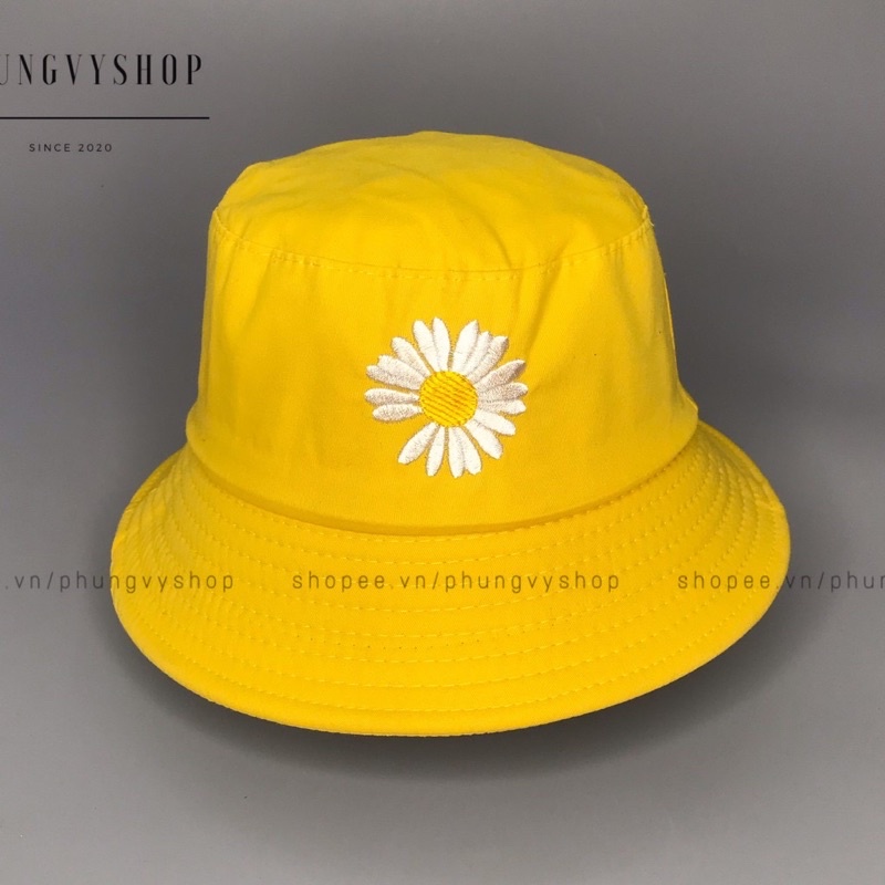 Nón bucket nam nữ, nón vành thêu hoa cúc thiếu cánh unisex
