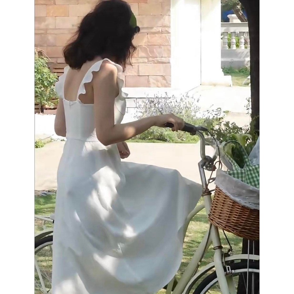 [HÀNG THIẾT KẾ CAO CẤP] Đầm Xòe Quai Bèo Đi Biển / Đi Tiệc Màu Trắng  Thanh Lịch Form Dài