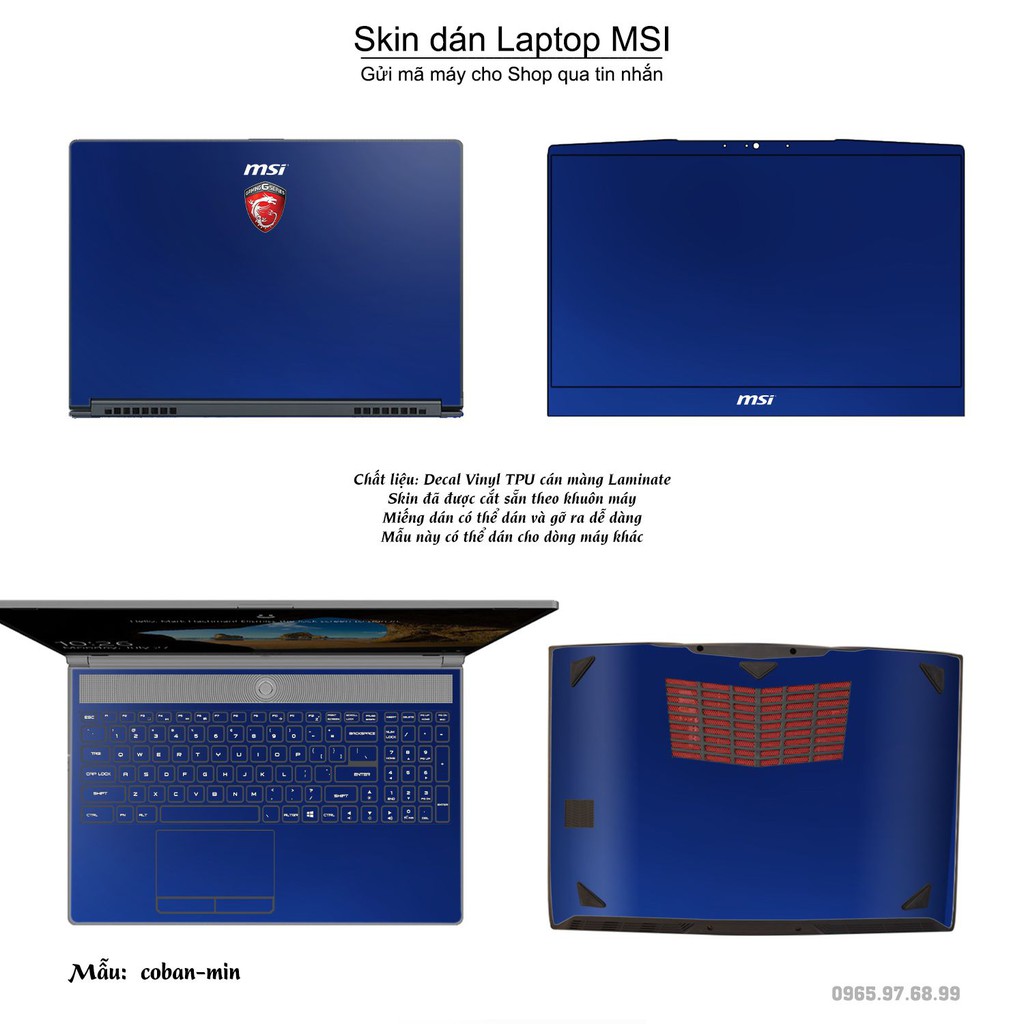 Skin dán Laptop MSI màu xanh dương coban mịn (inbox mã máy cho Shop)