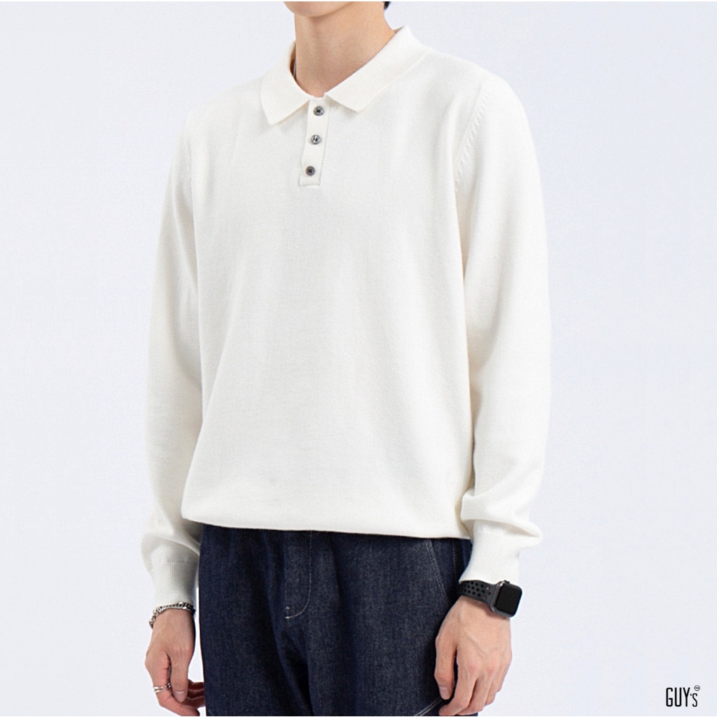 Áo Polo Len Dài Tay Có Cổ Basic Unisex GUY's Closet - Áo Sweater Polo Chất Cotton Mềm Mại Giữ Nhiệt, Form Regular Fit