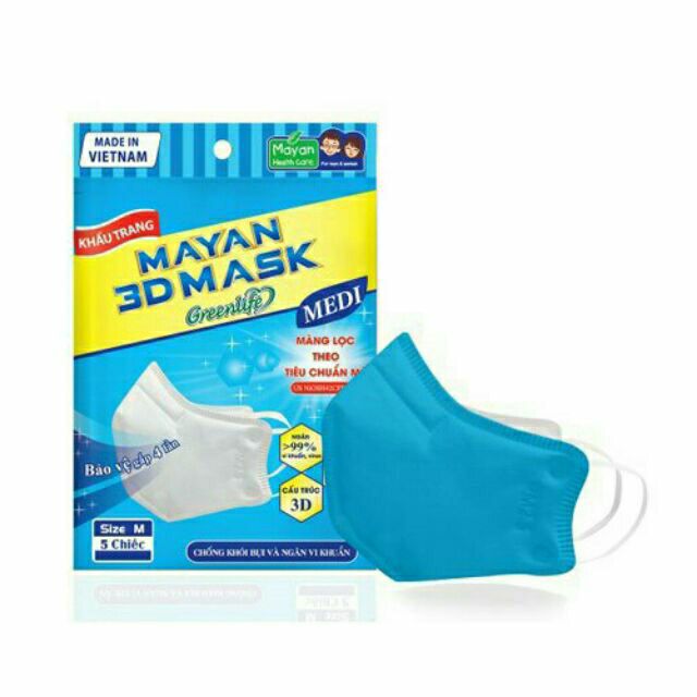 Bịch 5 cái khẩu trang 3D mask Việt Nam, hàng dày dặn, kháng khuẩn tốt
