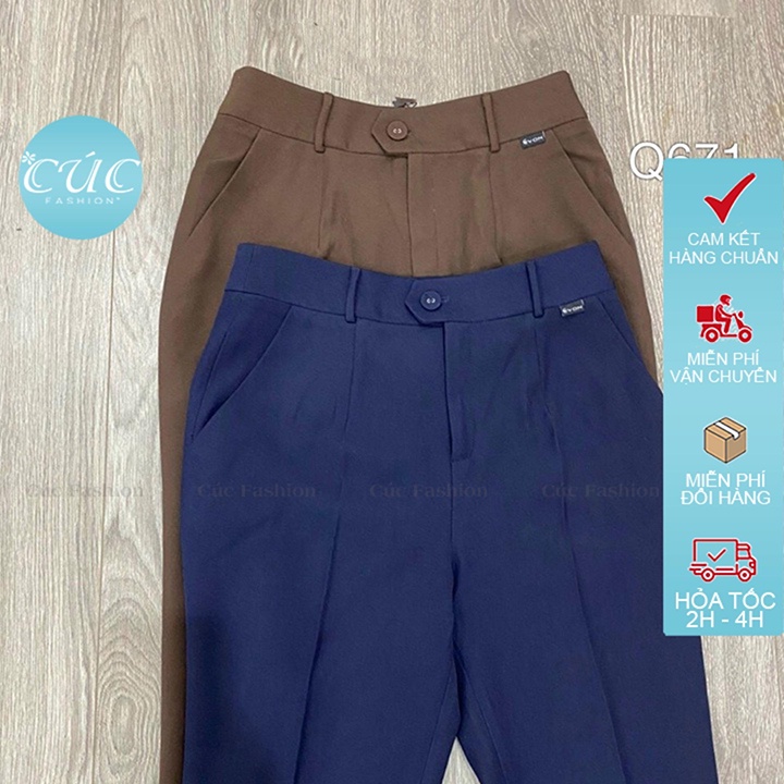 Quần baggy nữ CÚC FASHION begy lưng cạp cao vải tây from âu dáng dài đẹp bigsize công sở đen đi học cúc bọc cơ bản Q671