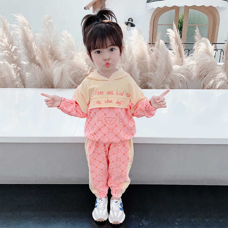 Bộ áo hoodie + đầm thời trang xuân thu mới 2021 dành cho bé gái