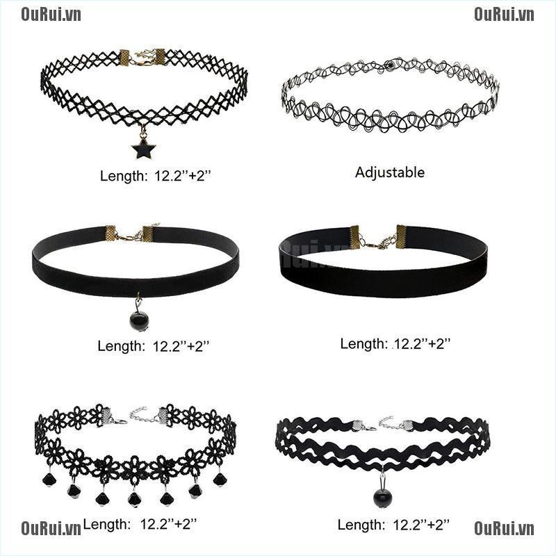 Set 6 Vòng Cổ Choker Ren Giả Hình Xăm Độc Đáo Thời Trang Cho Nữ