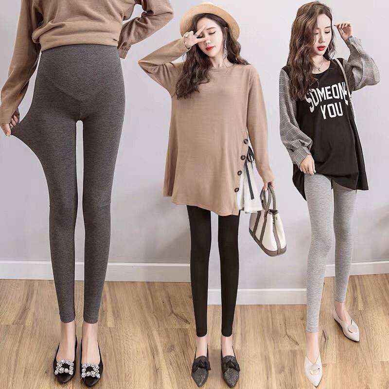 Quần Legging Cotton Màu Sắc Đơn Giản Phong Cách Phương Tây Cho Mẹ Bầu