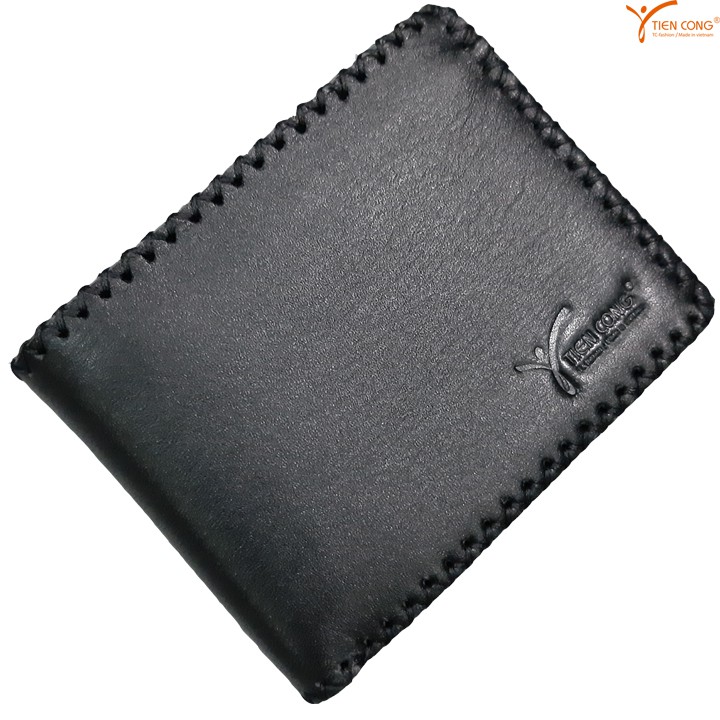 Ví Nam Ngang Da Bò May Viền Chữ V Tien Cong Màu Đen - TCN1016