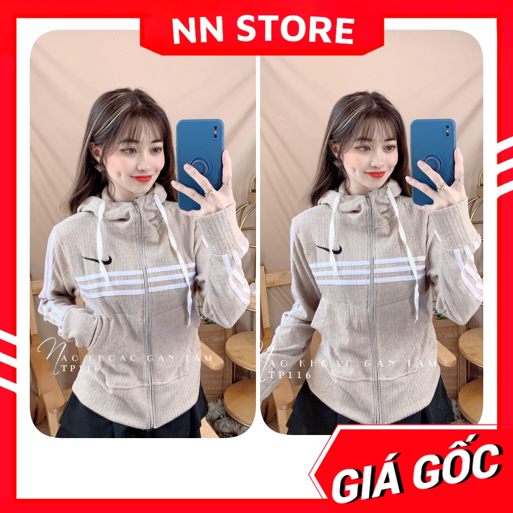 Áo khoác chống nắng có nón chất thun gân tăm mềm mịn co giãn thêu chữ phối sọc dễ thương TP116