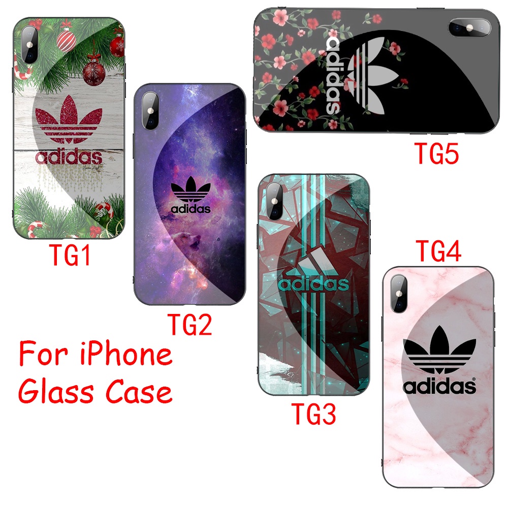 Ốp điện thoại kính cường lực viền dẻo họa tiết logo Adidas cho APPLE IPHONE X XS 6 6S 5 5S SE 2020 XK1