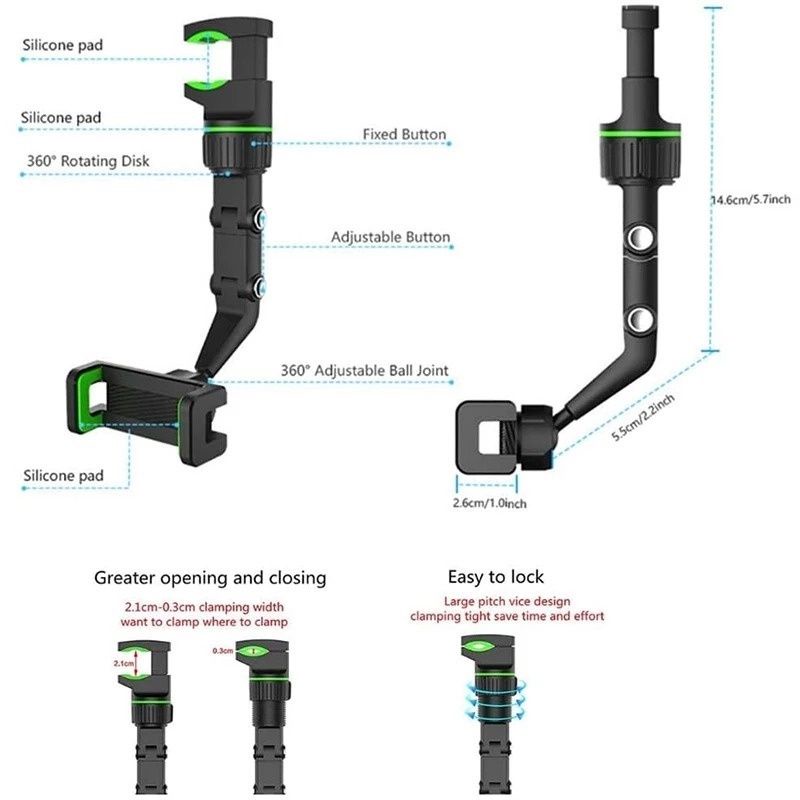 Giá Đỡ Điện Thoại Gắn Gương Chiếu Hậu Ô tô Xoay 360.