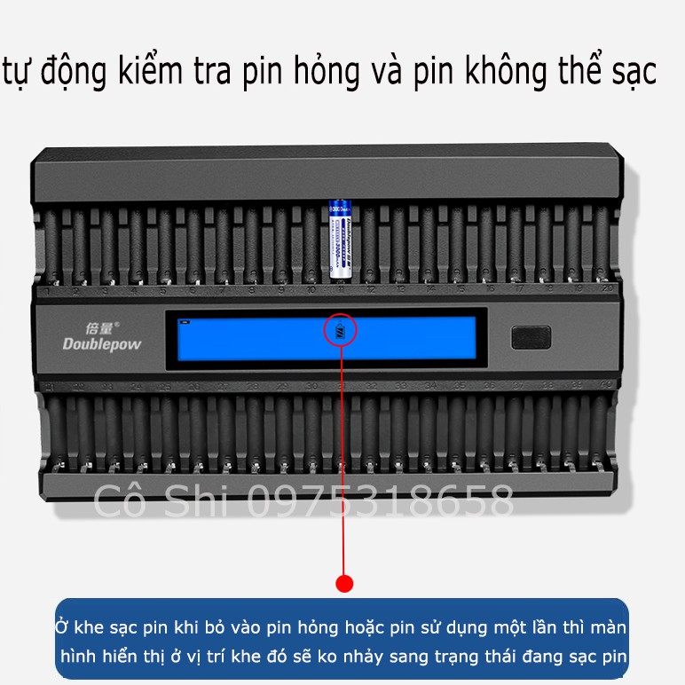 Bộ Sạc Pin AA 40 khe sạc xả K50 Hãng DOUBLEPOW Có Màn Hình LCD Báo Sạc Thông Minh