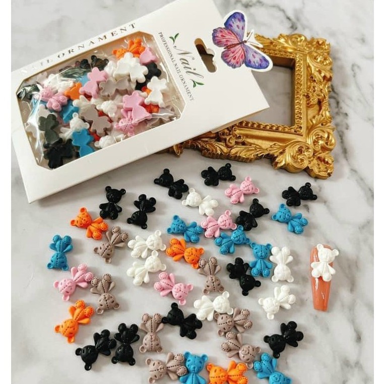 Charm Nơ Gấu Bột Nail Trang Trí Móng