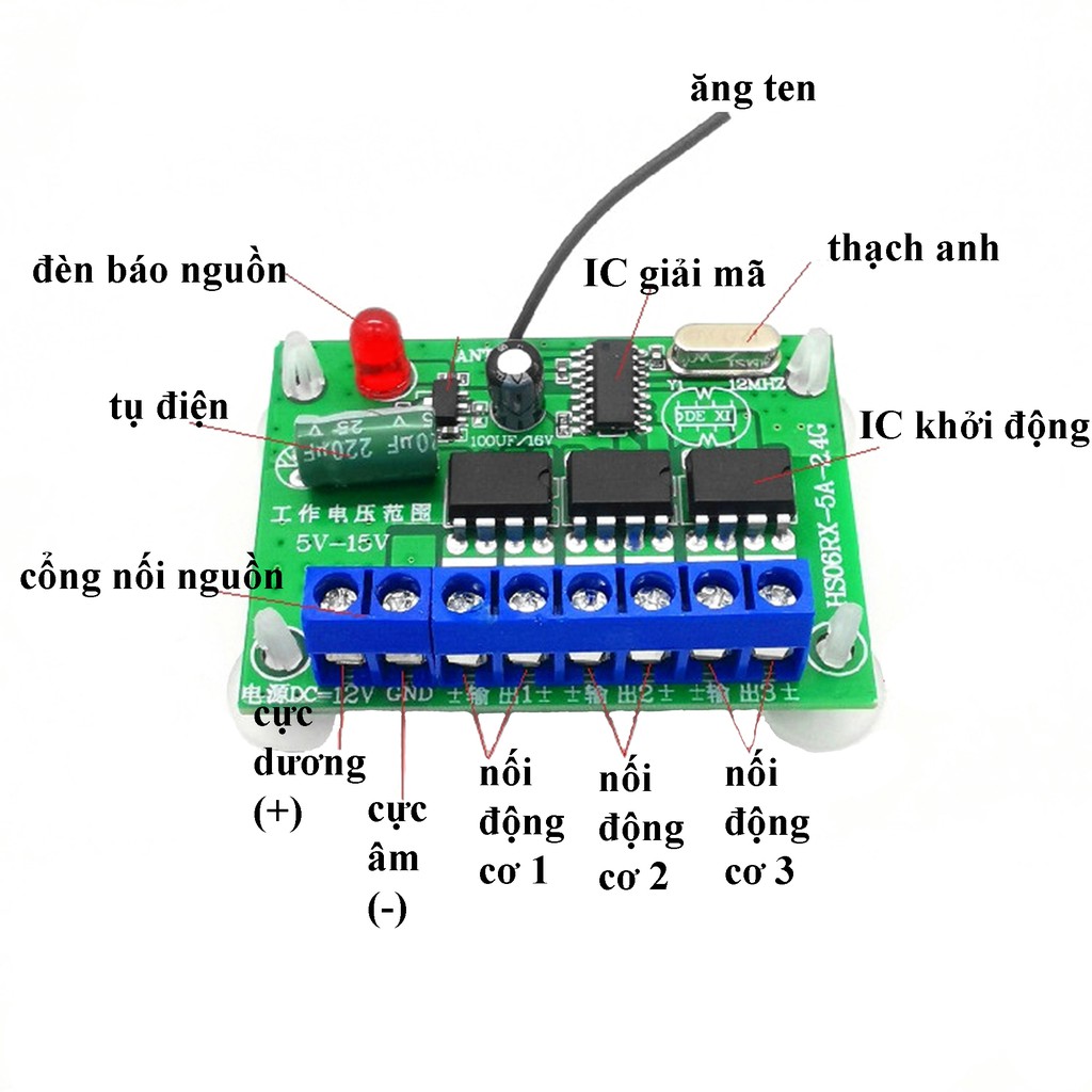 Điều khiển 6 kênh 6-15V 2.4Ghz - DK-5-15V tặng kèm 4 cặp dây SM